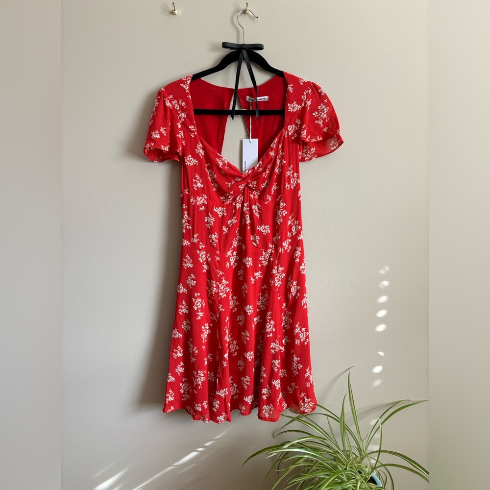 Red Floral Tie-Front Women’s Dress